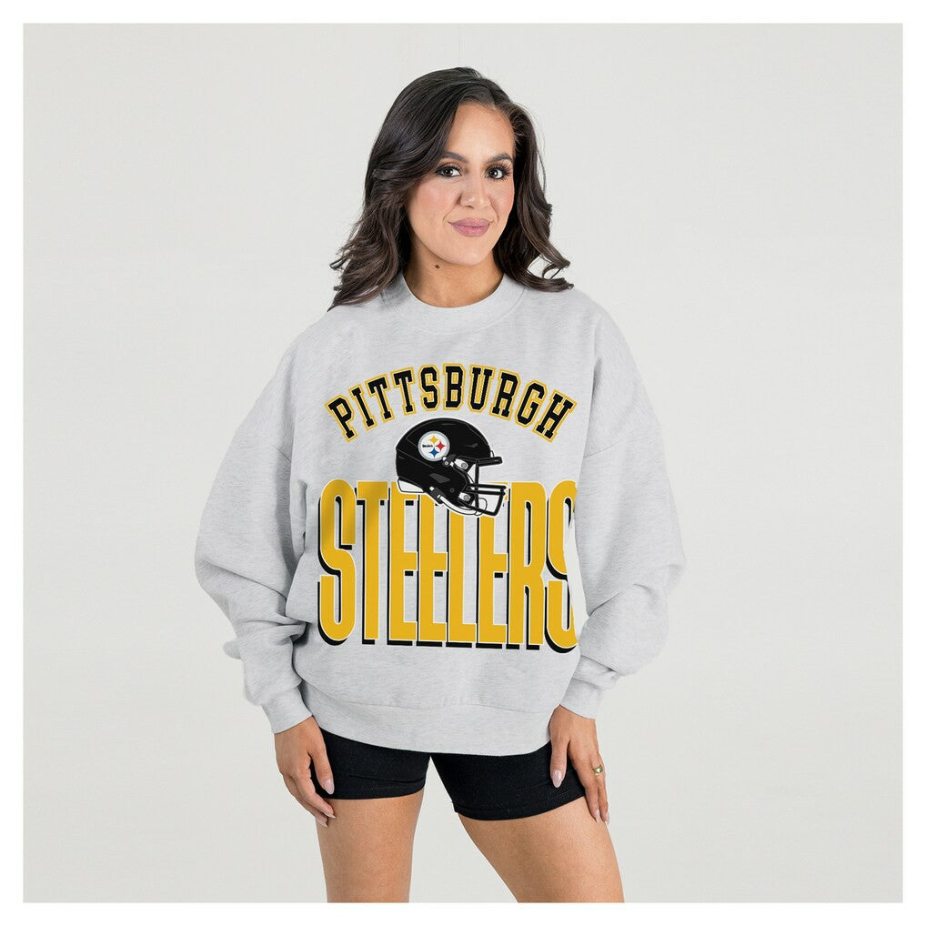 Pittsburgh Steelers Gameday Couture Women's Fierce Focus Premium Oversized Fleece Pullover Sweatshirt Ash - NFL