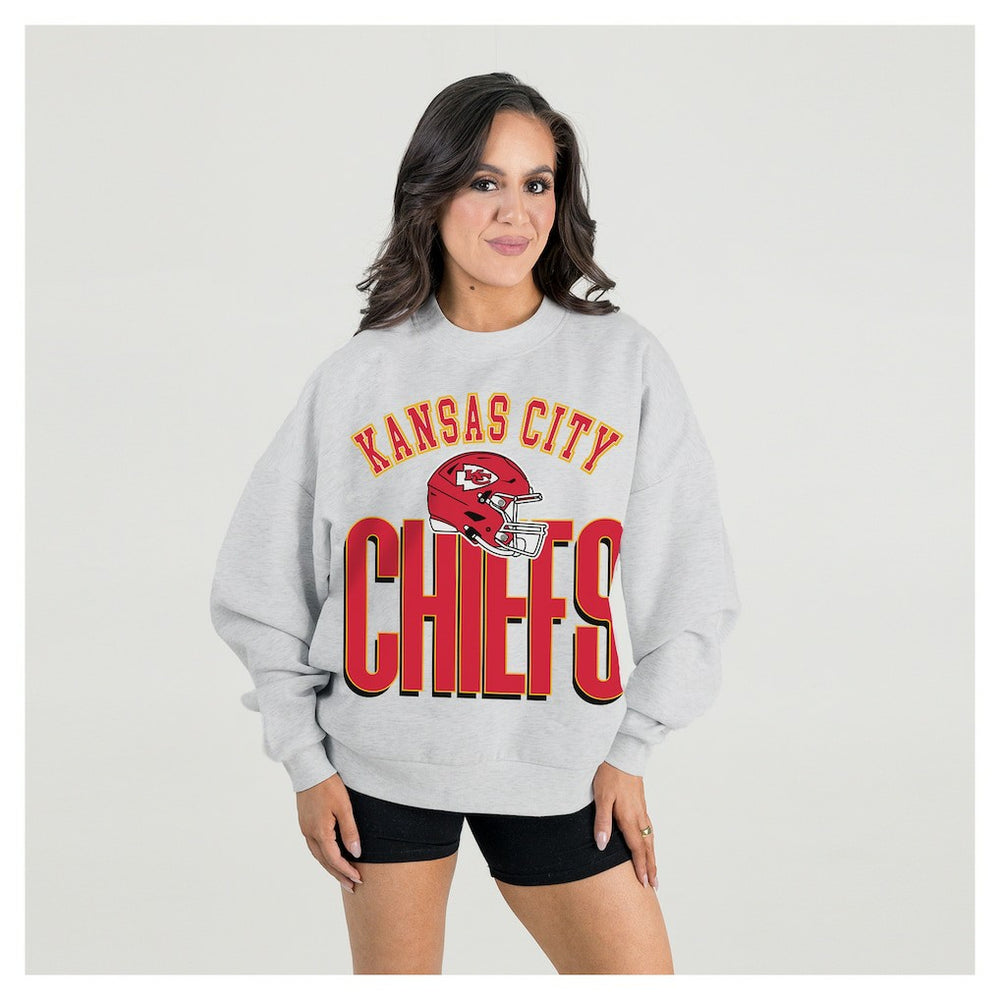 Kansas City Chiefs Gameday Couture Women's Fierce Focus Premium Oversized Fleece Pullover Sweatshirt Ash - NFL