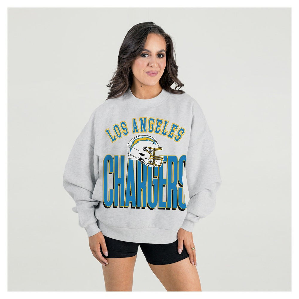 Los Angeles Chargers Gameday Couture Women's Fierce Focus Premium Oversized Fleece Pullover Sweatshirt Ash - NFL