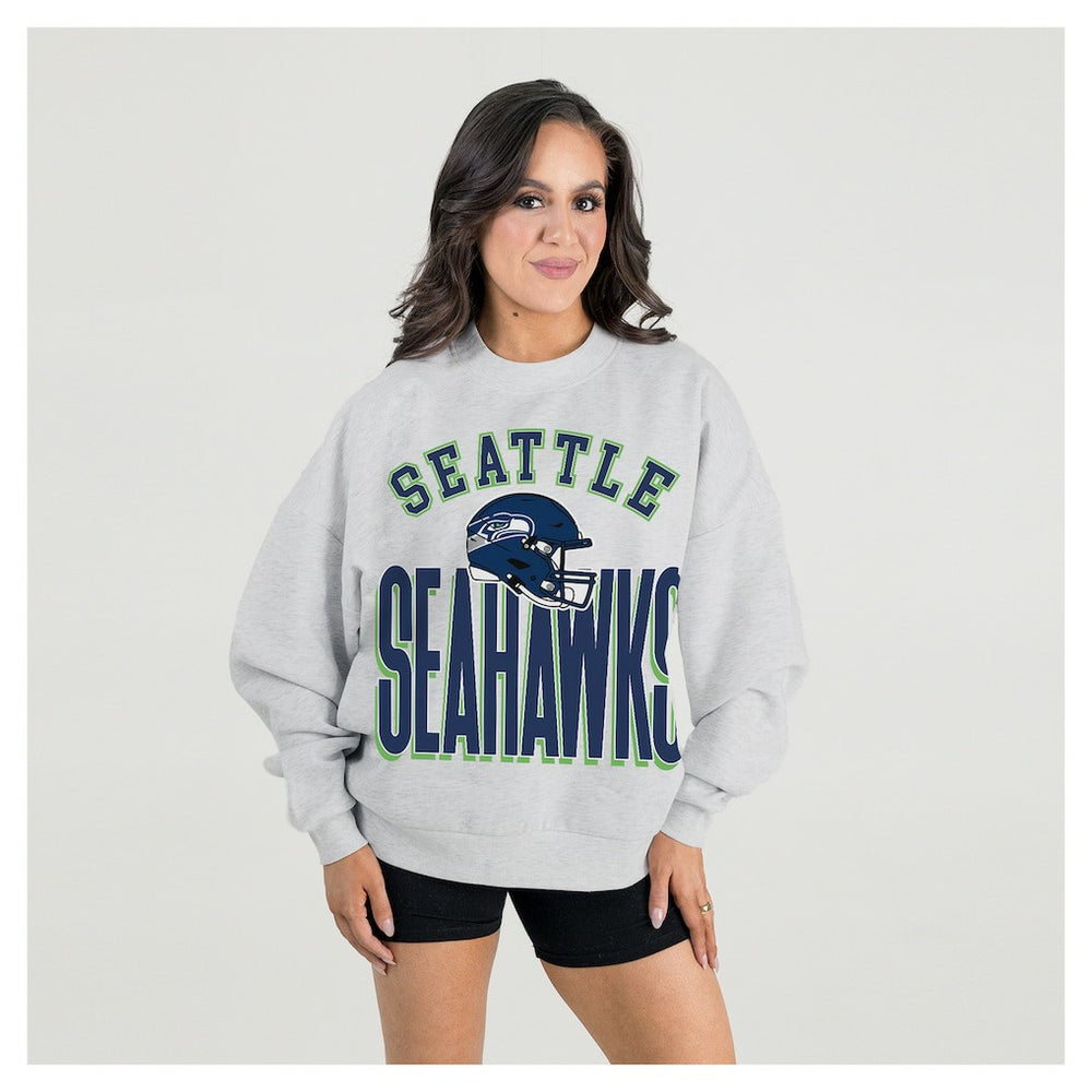 Seattle Seahawks Gameday Couture Women's Fierce Focus Premium Oversized Fleece Pullover Sweatshirt Ash - NFL