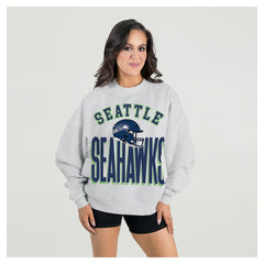 Seattle Seahawks Gameday Couture Women's Fierce Focus Premium Oversized Fleece Pullover Sweatshirt Ash - NFL