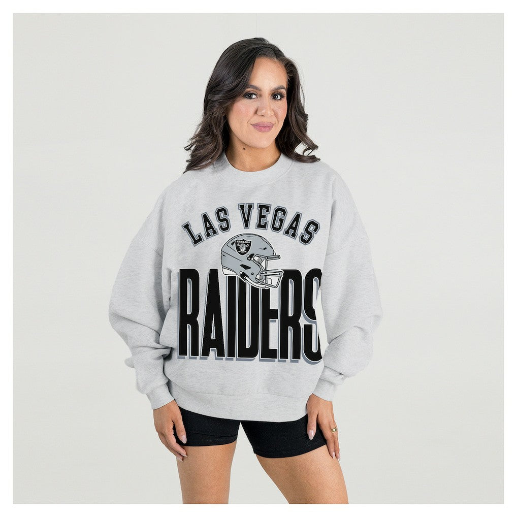 Las Vegas Raiders Gameday Couture Women's Fierce Focus Premium Oversized Fleece Pullover Sweatshirt Ash - NFL