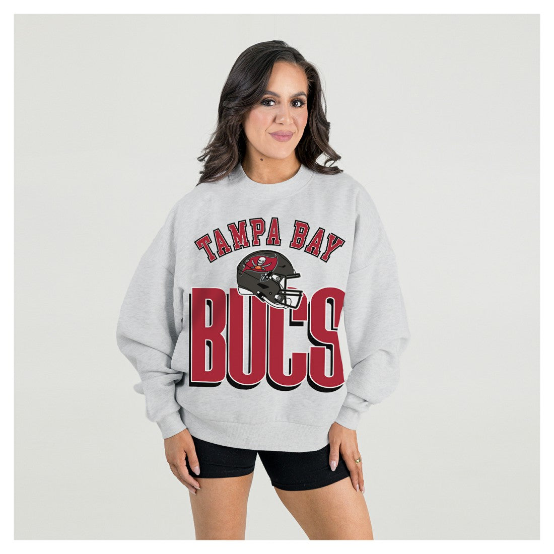 Tampa Bay Buccaneers Gameday Couture Women's Fierce Focus Premium Oversized Fleece Pullover Sweatshirt Ash - NFL