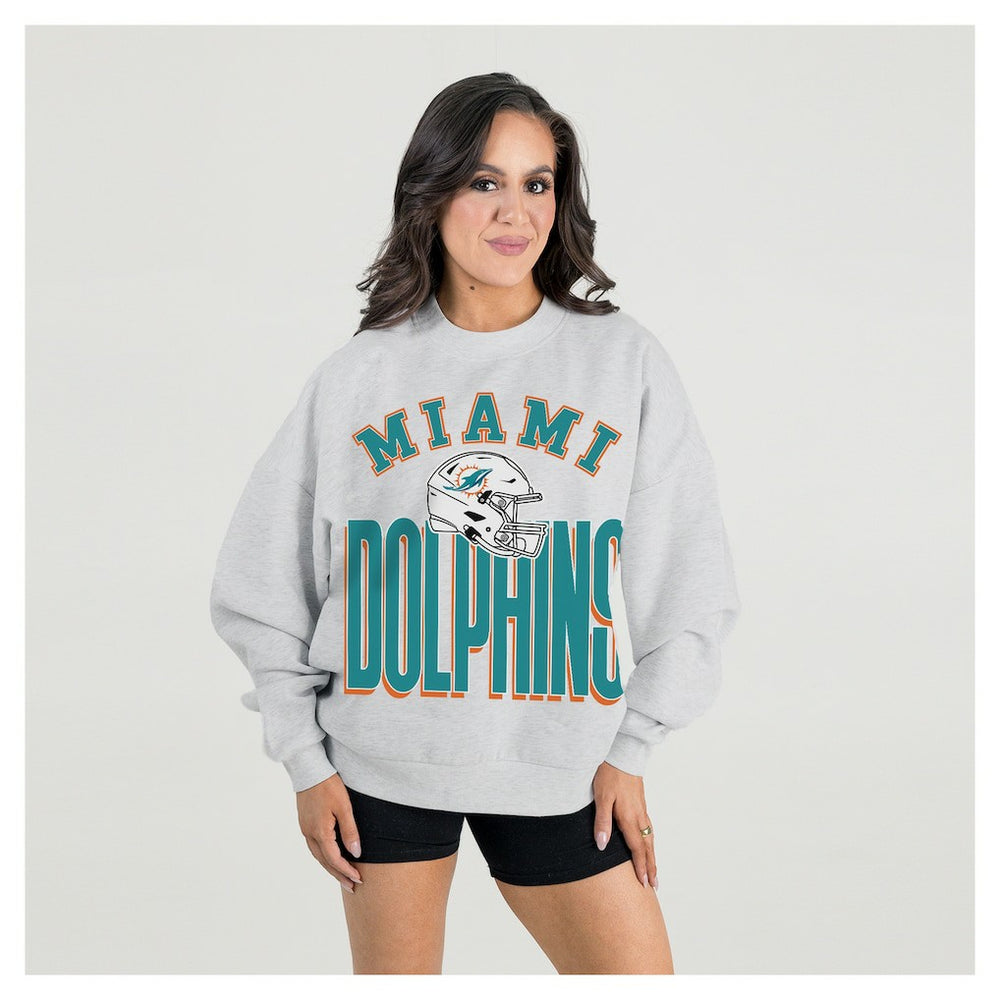 Miami Dolphins Gameday Couture Women's Fierce Focus Premium Oversized Fleece Pullover Sweatshirt Ash - NFL