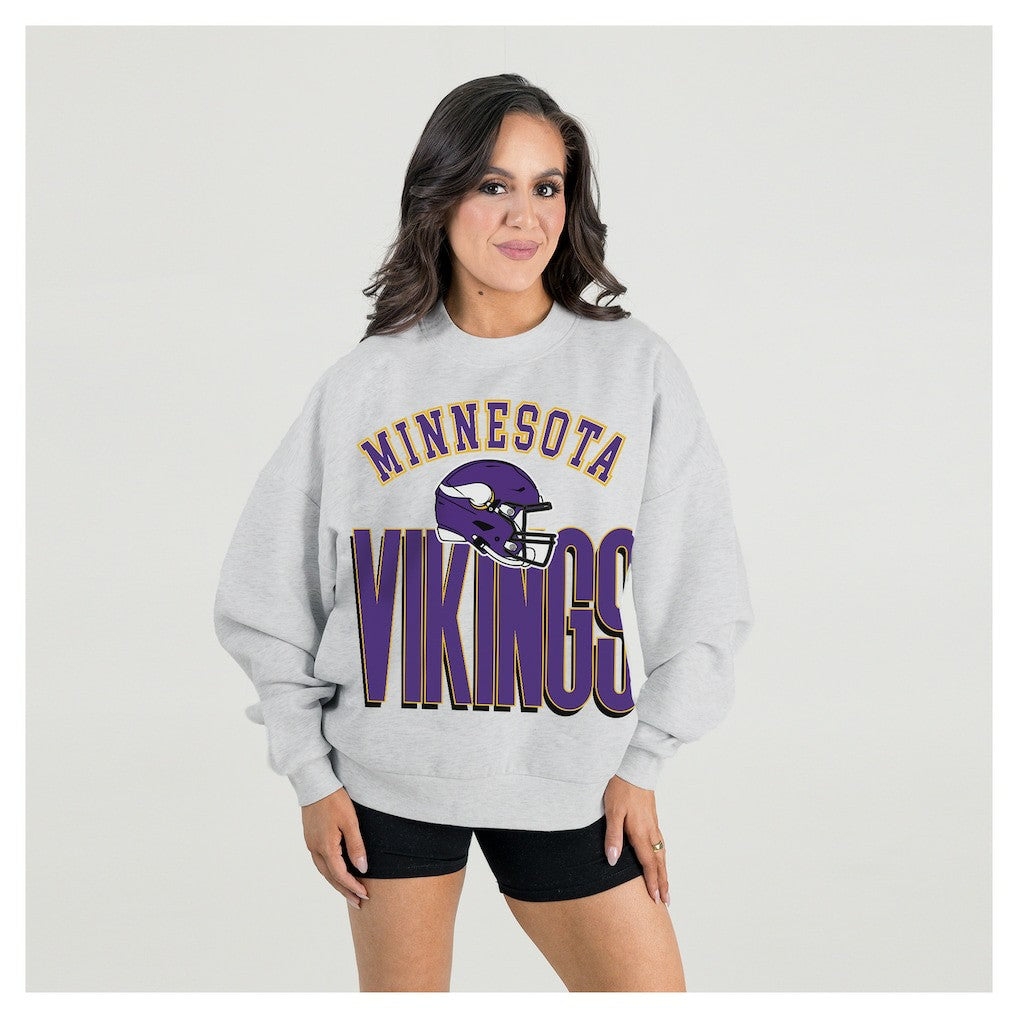 Minnesota Vikings Gameday Couture Women's Fierce Focus Premium Oversized Fleece Pullover Sweatshirt Ash - NFL