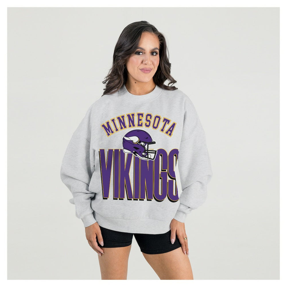 Minnesota Vikings Gameday Couture Women's Fierce Focus Premium Oversized Fleece Pullover Sweatshirt Ash - NFL