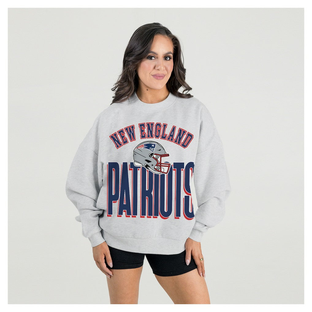 New England Patriots Gameday Couture Women's Fierce Focus Premium Oversized Fleece Pullover Sweatshirt Ash - NFL