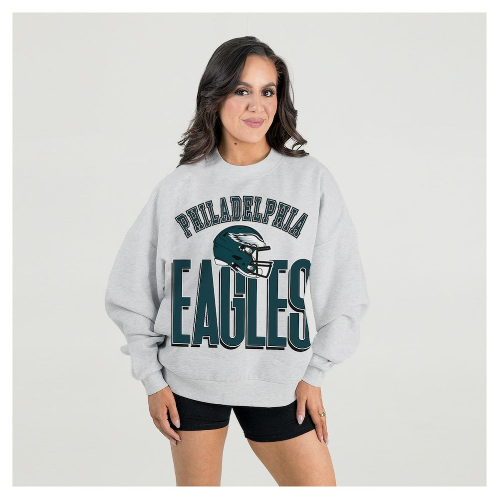 Philadelphia Eagles Gameday Couture Women's Fierce Focus Premium Oversized Fleece Pullover Sweatshirt Ash - NFL