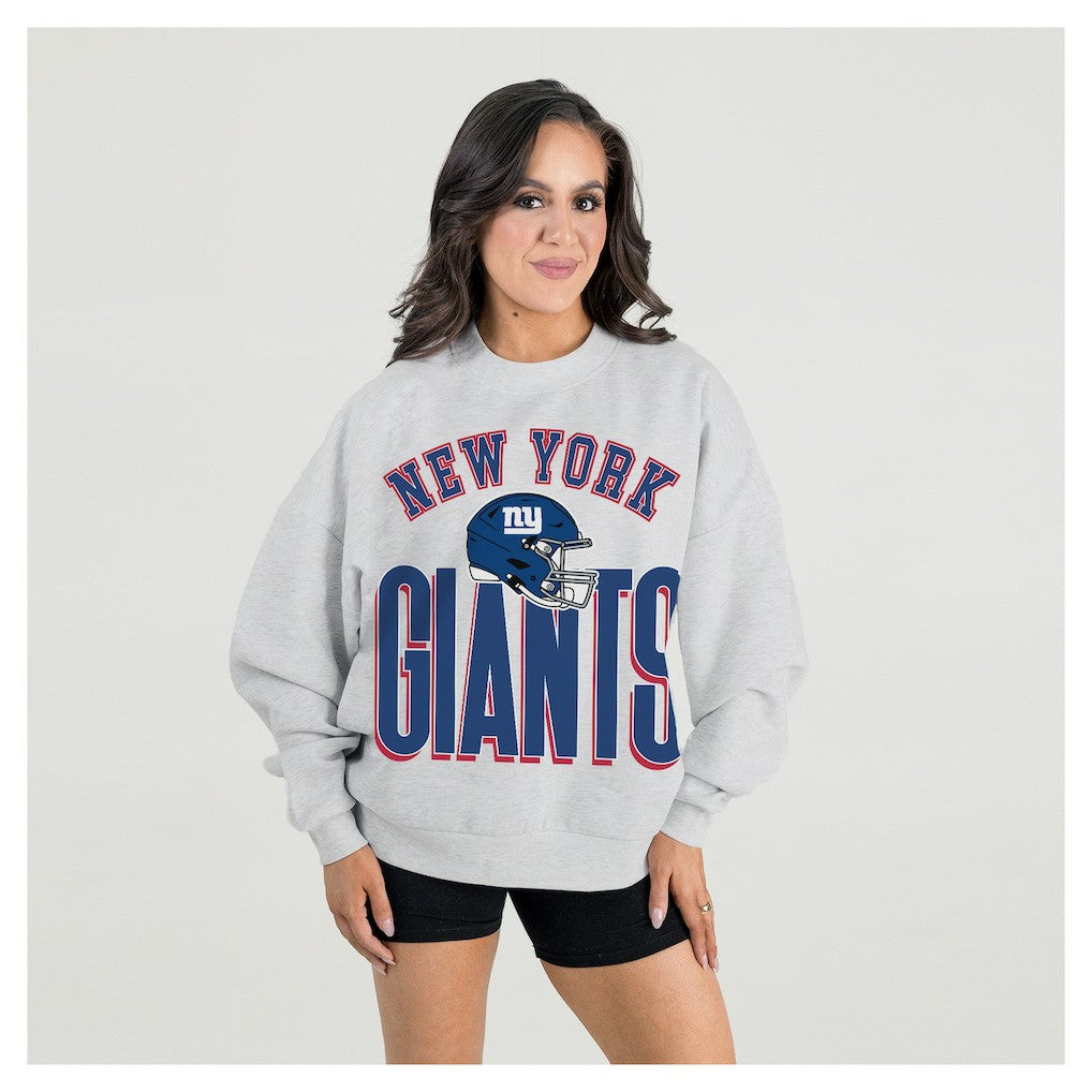 New York Giants Gameday Couture Women's Fierce Focus Premium Oversized Fleece Pullover Sweatshirt Ash - NFL
