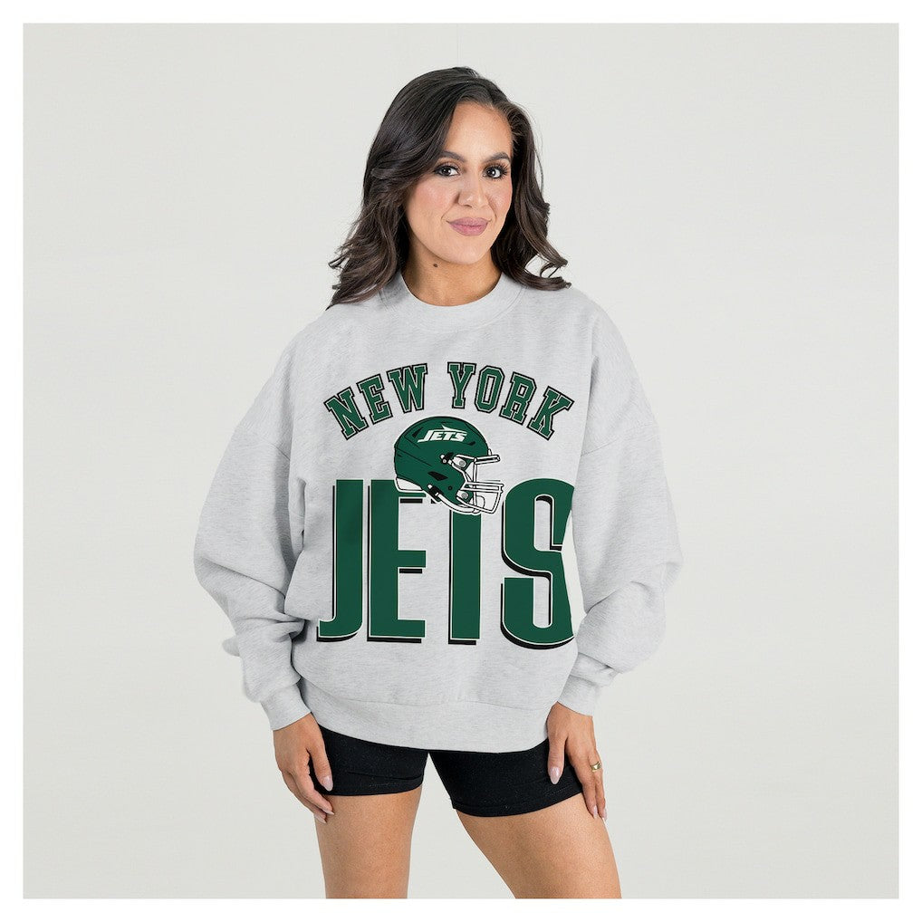New York Jets Gameday Couture Women's Fierce Focus Premium Oversized Fleece Pullover Sweatshirt Ash - NFL