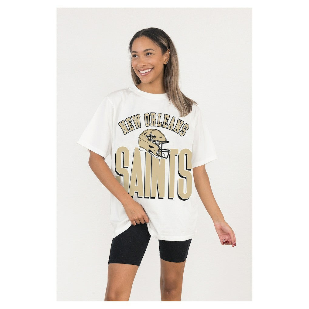 New Orleans Saints Gameday Couture Women's Oversized Classic Fierce Focus T-Shirt White - NFL