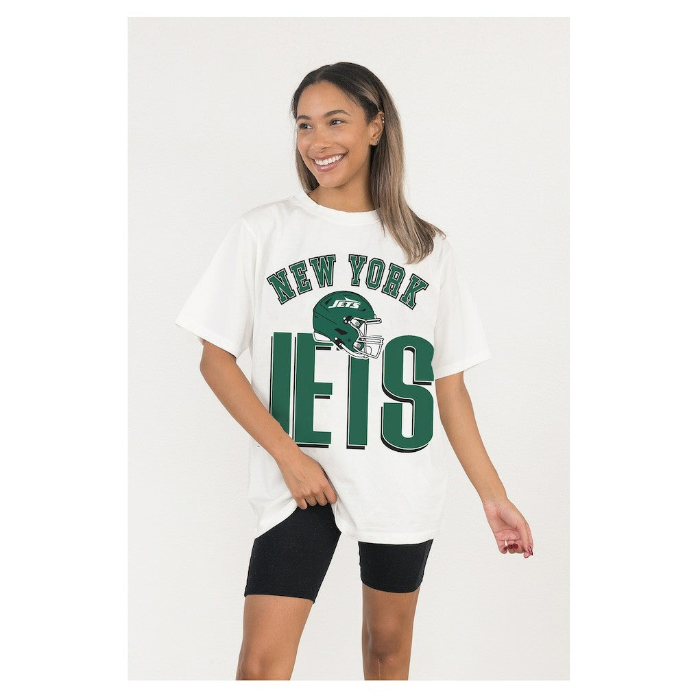 New York Jets Gameday Couture Women's Oversized Classic Fierce Focus T-Shirt White - NFL