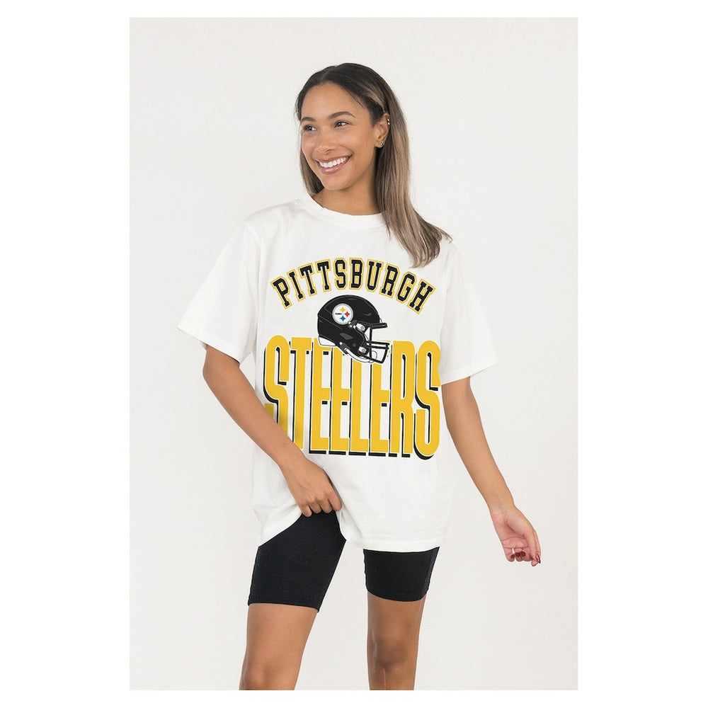Pittsburgh Steelers Gameday Couture Women's Oversized Classic Fierce Focus T-Shirt White - NFL