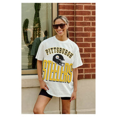 Pittsburgh Steelers Gameday Couture Women's Oversized Classic Fierce Focus T-Shirt White - NFL