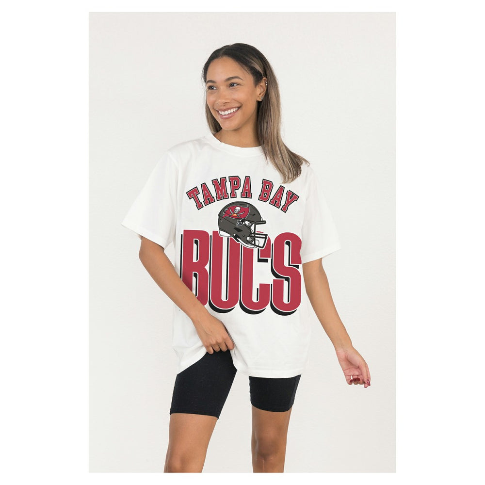 Tampa Bay Buccaneers Gameday Couture Women's Oversized Classic Fierce Focus T-Shirt White - NFL