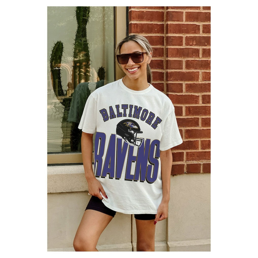 Baltimore Ravens Gameday Couture Women's Oversized Classic Fierce Focus T-Shirt White - NFL