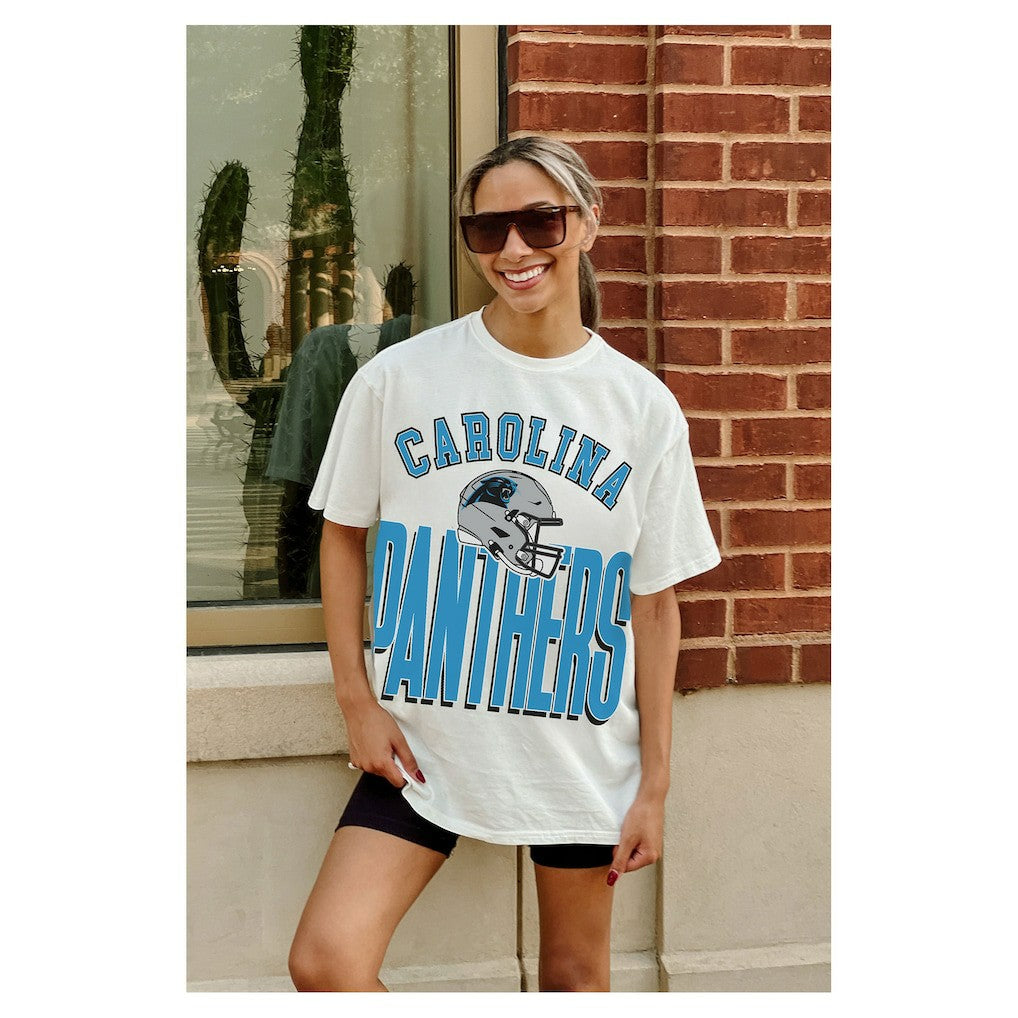Carolina Panthers Gameday Couture Women's Oversized Classic Fierce Focus T-Shirt White - NFL