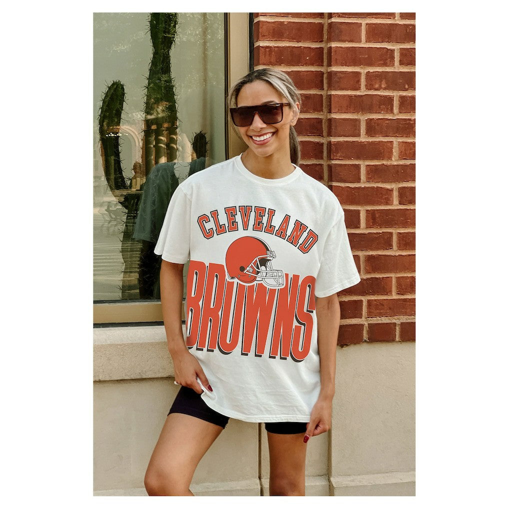 Cleveland Browns Gameday Couture Women's Oversized Classic Fierce Focus T-Shirt White - NFL