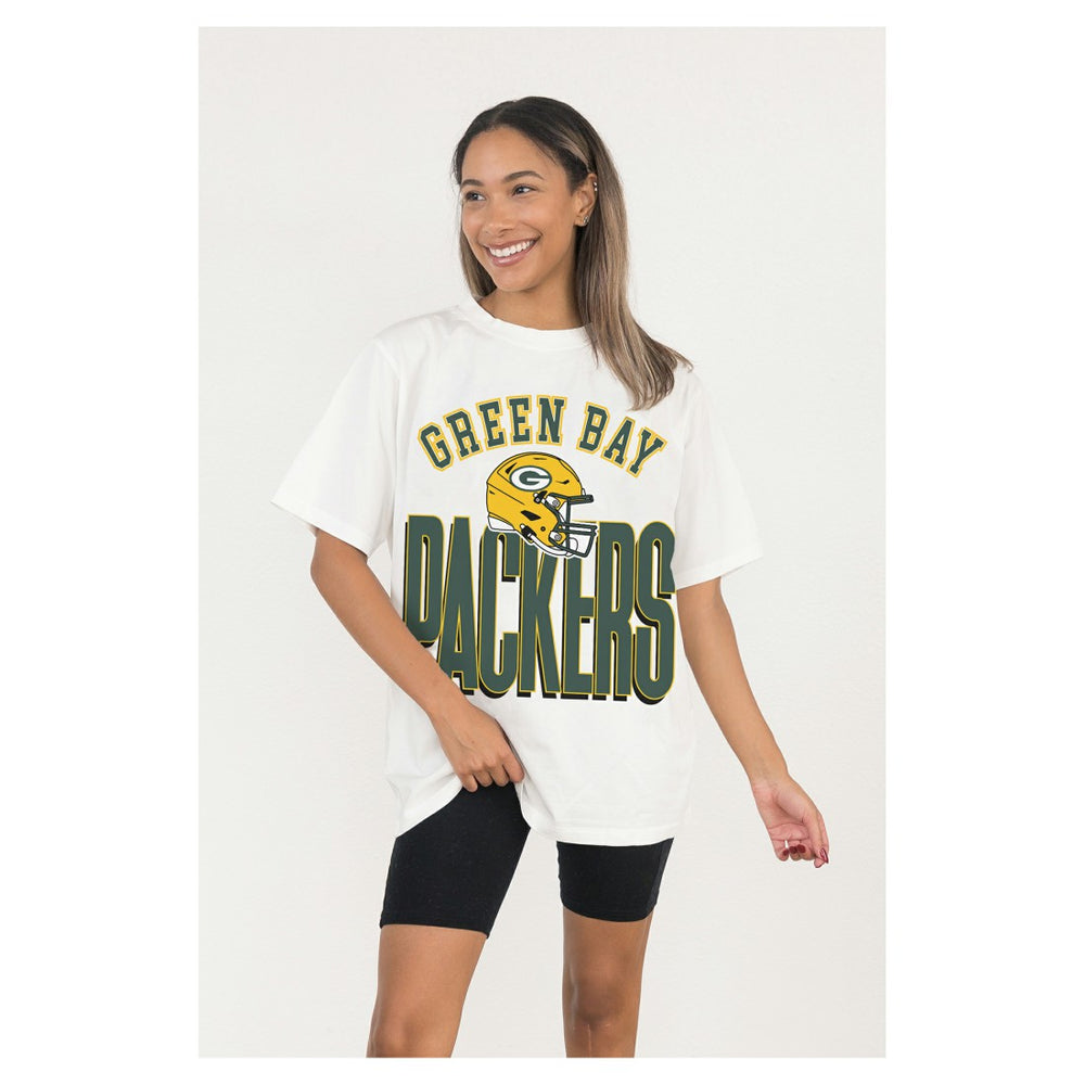 Green Bay Packers Gameday Couture Women's Oversized Classic Fierce Focus T-Shirt White - NFL