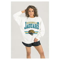Jacksonville Jaguars Gameday Couture Women's Swift Strike Premium Oversized Fleece Pullover Sweatshirt White - NFL