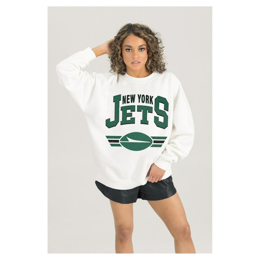 New York Jets Gameday Couture Women's Swift Strike Premium Oversized Fleece Pullover Sweatshirt White - NFL