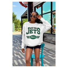 New York Jets Gameday Couture Women's Swift Strike Premium Oversized Fleece Pullover Sweatshirt White - NFL