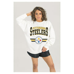 Pittsburgh Steelers Gameday Couture Women's Swift Strike Premium Oversized Fleece Pullover Sweatshirt White - NFL