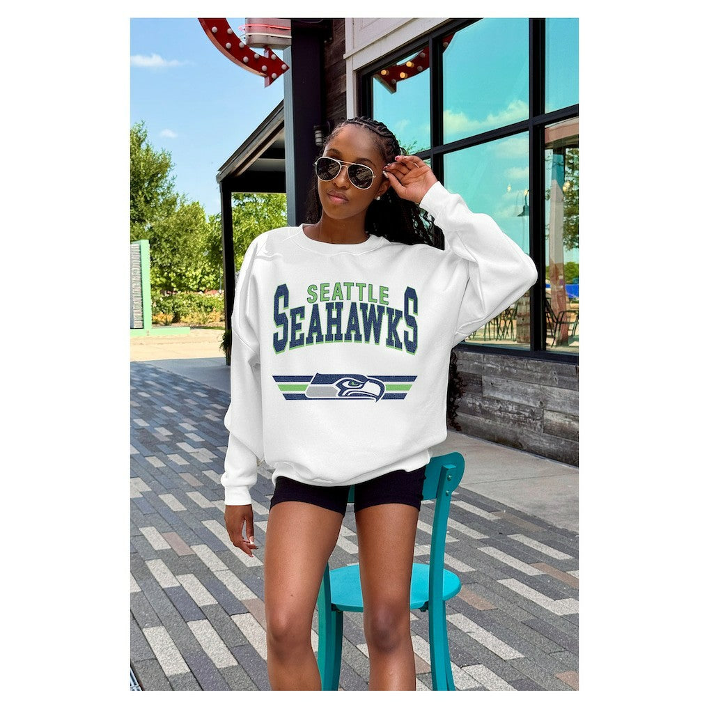 Seattle Seahawks Gameday Couture Women's Swift Strike Premium Oversized Fleece Pullover Sweatshirt White - NFL