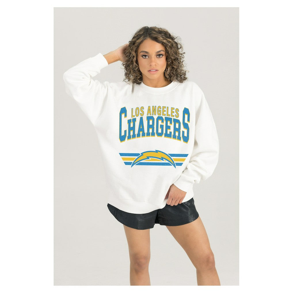 Los Angeles Chargers Gameday Couture Women's Swift Strike Premium Oversized Fleece Pullover Sweatshirt White - NFL