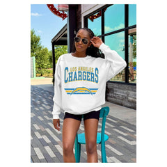 Los Angeles Chargers Gameday Couture Women's Swift Strike Premium Oversized Fleece Pullover Sweatshirt White - NFL