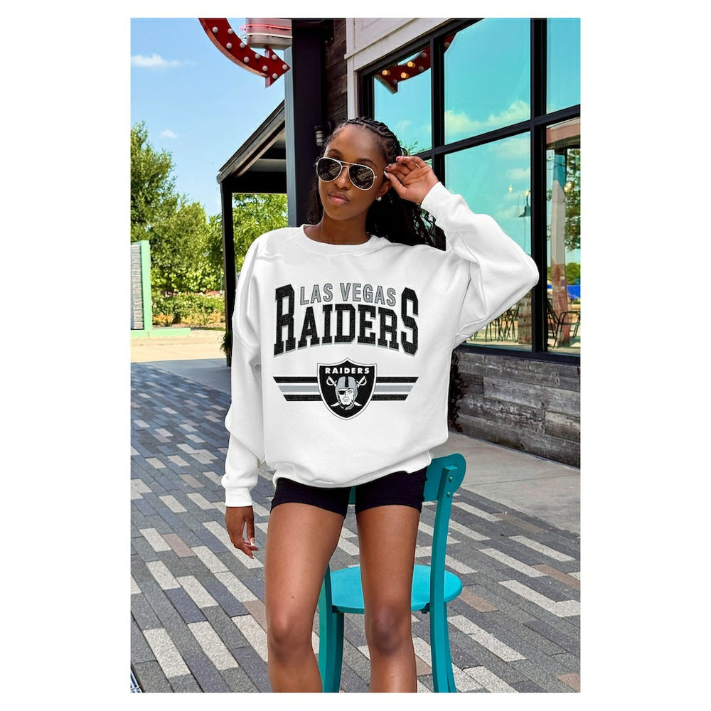 Las Vegas Raiders Gameday Couture Women's Swift Strike Premium Oversized Fleece Pullover Sweatshirt White - NFL