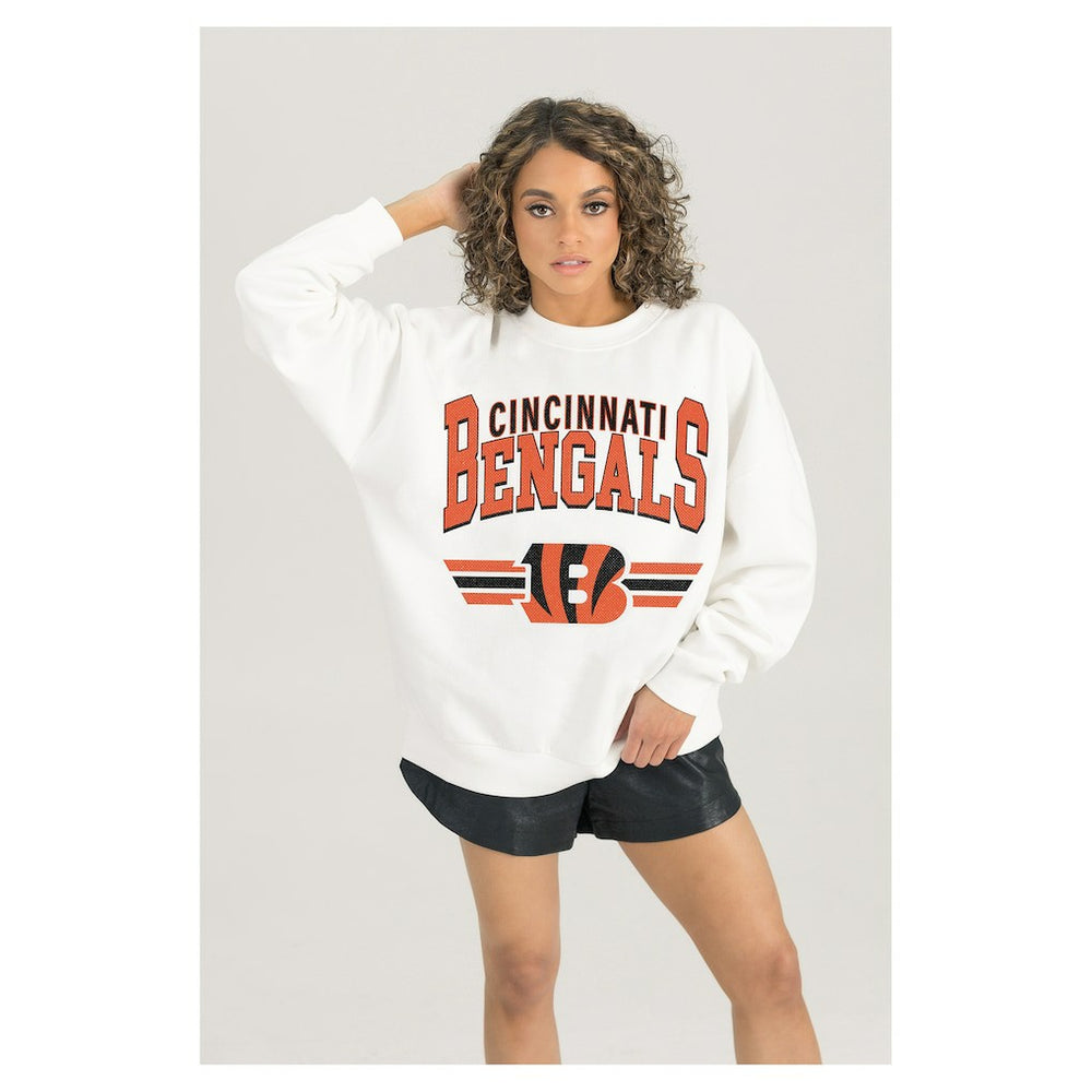Cincinnati Bengals Gameday Couture Women's Swift Strike Premium Oversized Fleece Pullover Sweatshirt White - NFL