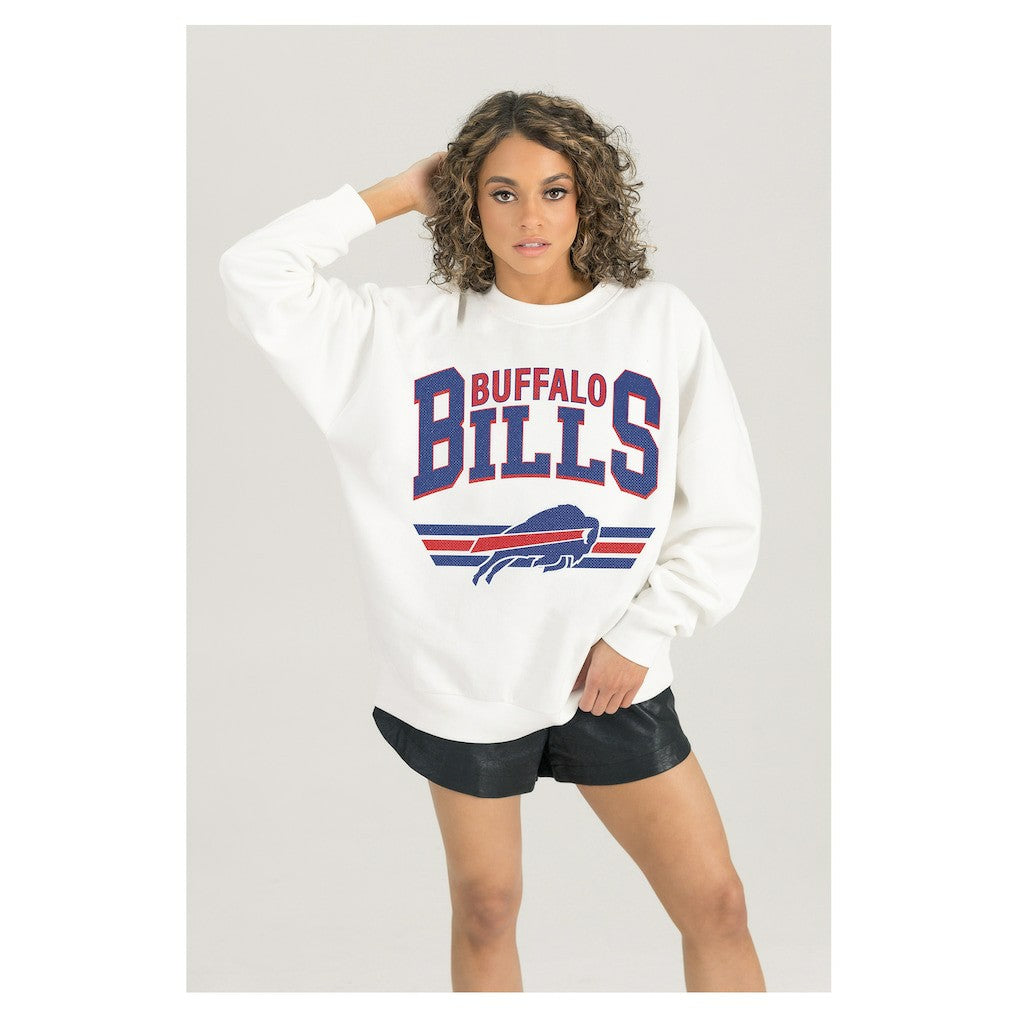 Buffalo Bills Gameday Couture Women's Swift Strike Premium Oversized Fleece Pullover Sweatshirt White - NFL