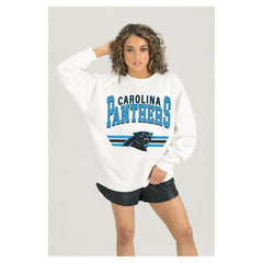 Carolina Panthers Gameday Couture Women's Swift Strike Premium Oversized Fleece Pullover Sweatshirt White - NFL