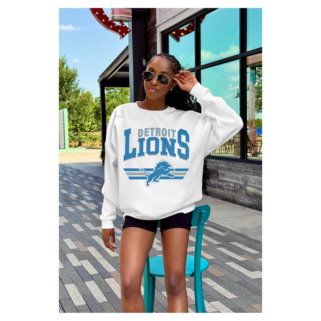 Detroit Lions Gameday Couture Women's Swift Strike Premium Oversized Fleece Pullover Sweatshirt White - NFL