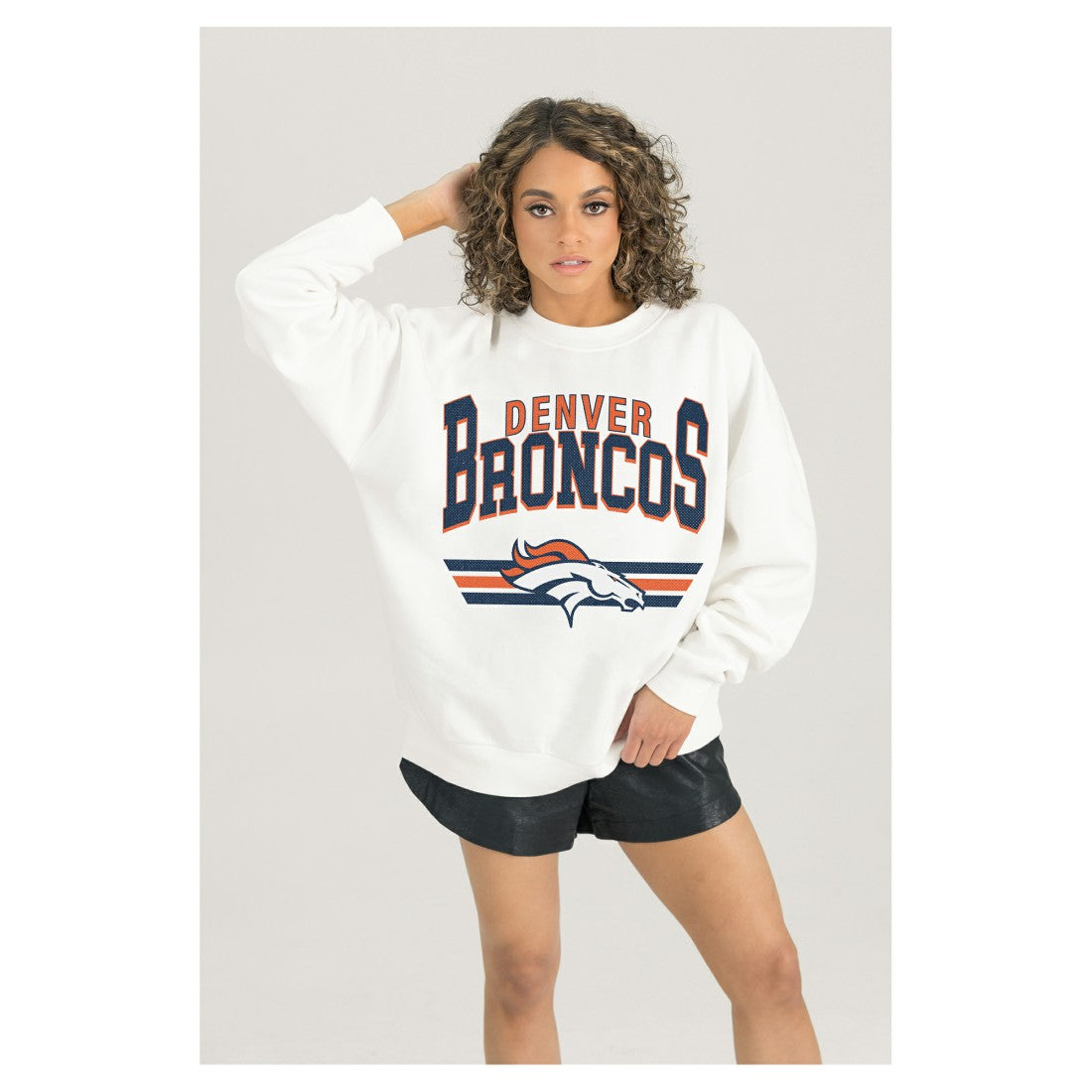 Denver Broncos Gameday Couture Women's Swift Strike Premium Oversized Fleece Pullover Sweatshirt White - NFL
