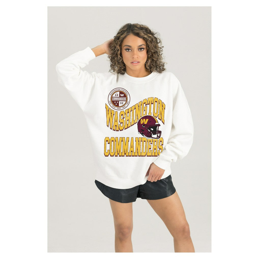 Washington Commanders Gameday Couture Women's Oversized Hard Earned Premium Fleece Pullover Sweatshirt White - NFL