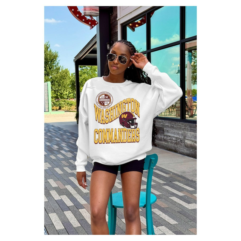Washington Commanders Gameday Couture Women's Oversized Hard Earned Premium Fleece Pullover Sweatshirt White - NFL