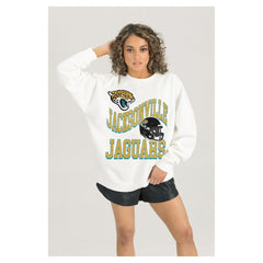 Jacksonville Jaguars Gameday Couture Women's Oversized Hard Earned Premium Fleece Pullover Sweatshirt White - NFL