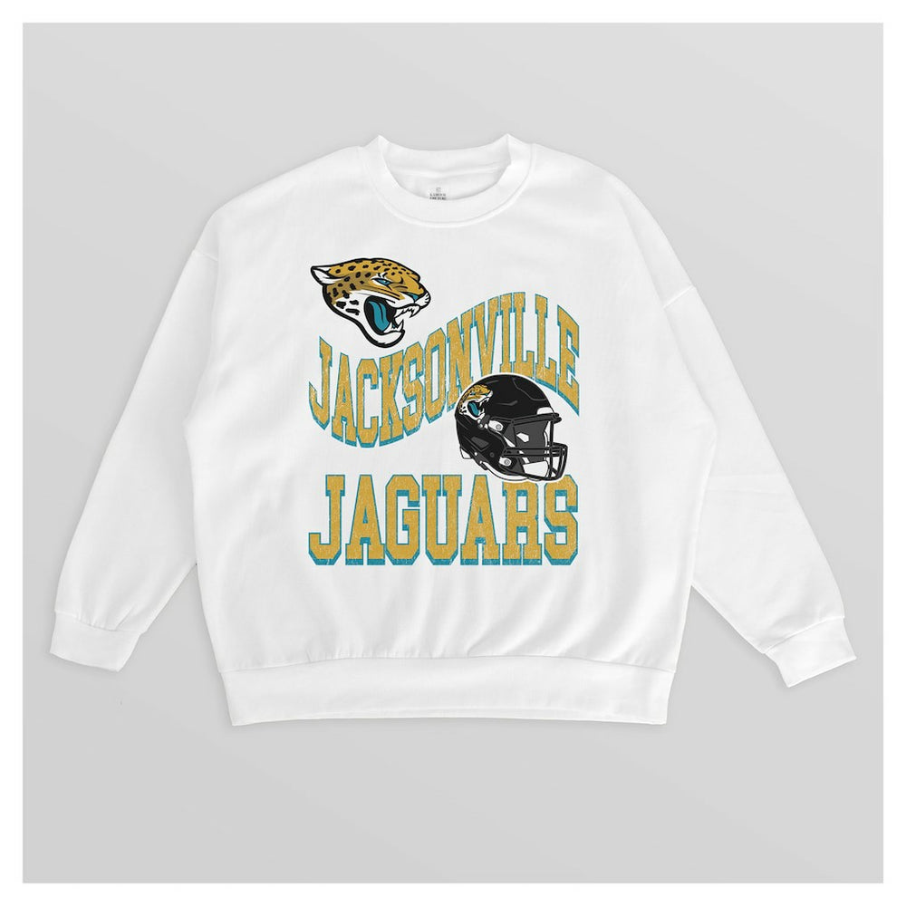 Jacksonville Jaguars Gameday Couture Women's Oversized Hard Earned Premium Fleece Pullover Sweatshirt White - NFL