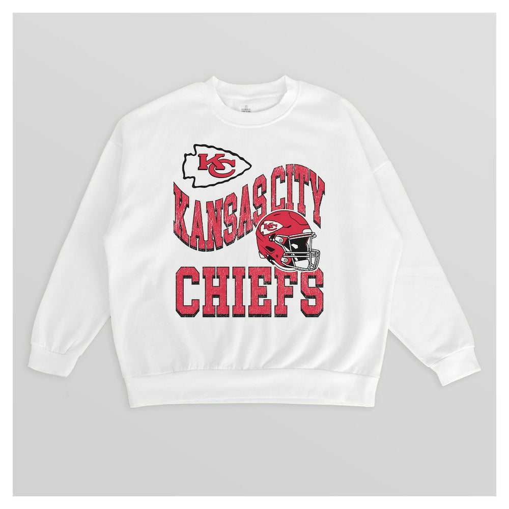Kansas City Chiefs Gameday Couture Women's Oversized Hard Earned Premium Fleece Pullover Sweatshirt White - NFL