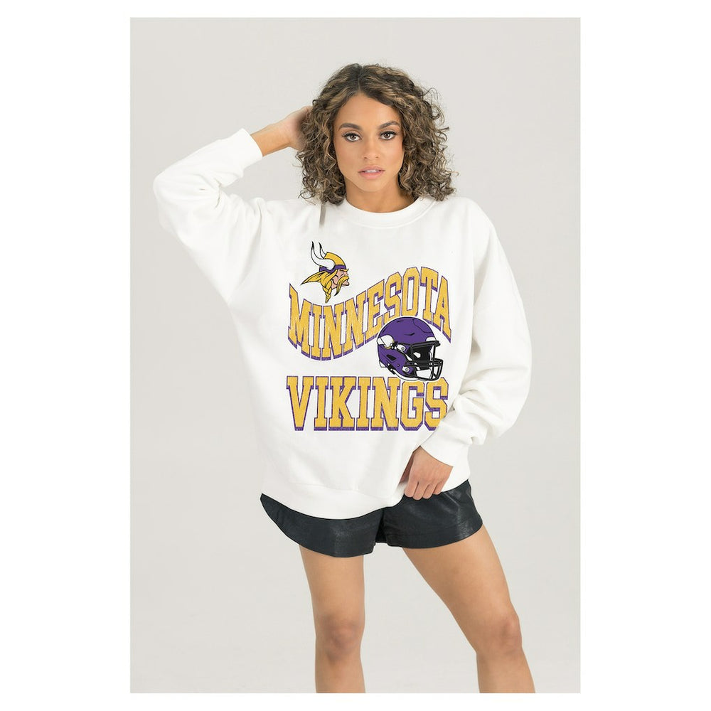 Minnesota Vikings Gameday Couture Women's Oversized Hard Earned Premium Fleece Pullover Sweatshirt White - NFL