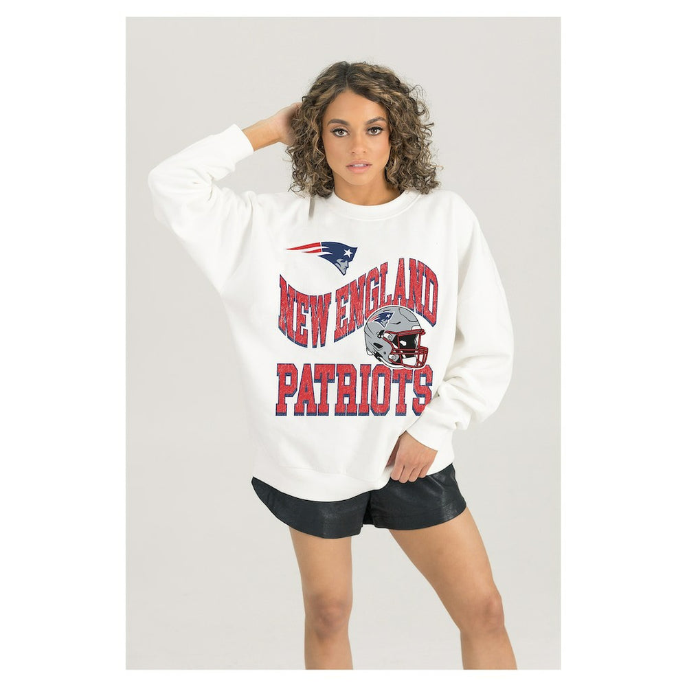 New England Patriots Gameday Couture Women's Oversized Hard Earned Premium Fleece Pullover Sweatshirt White - NFL