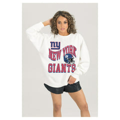 New York Giants Gameday Couture Women's Oversized Hard Earned Premium Fleece Pullover Sweatshirt White - NFL