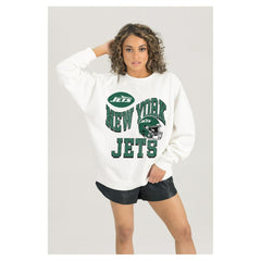 New York Jets Gameday Couture Women's Oversized Hard Earned Premium Fleece Pullover Sweatshirt White - NFL