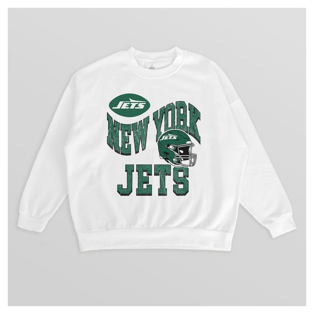 New York Jets Gameday Couture Women's Oversized Hard Earned Premium Fleece Pullover Sweatshirt White - NFL