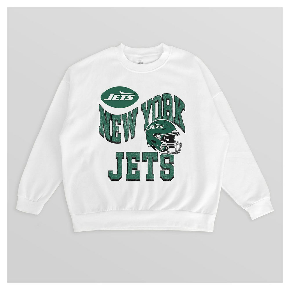 New York Jets Gameday Couture Women's Oversized Hard Earned Premium Fleece Pullover Sweatshirt White - NFL