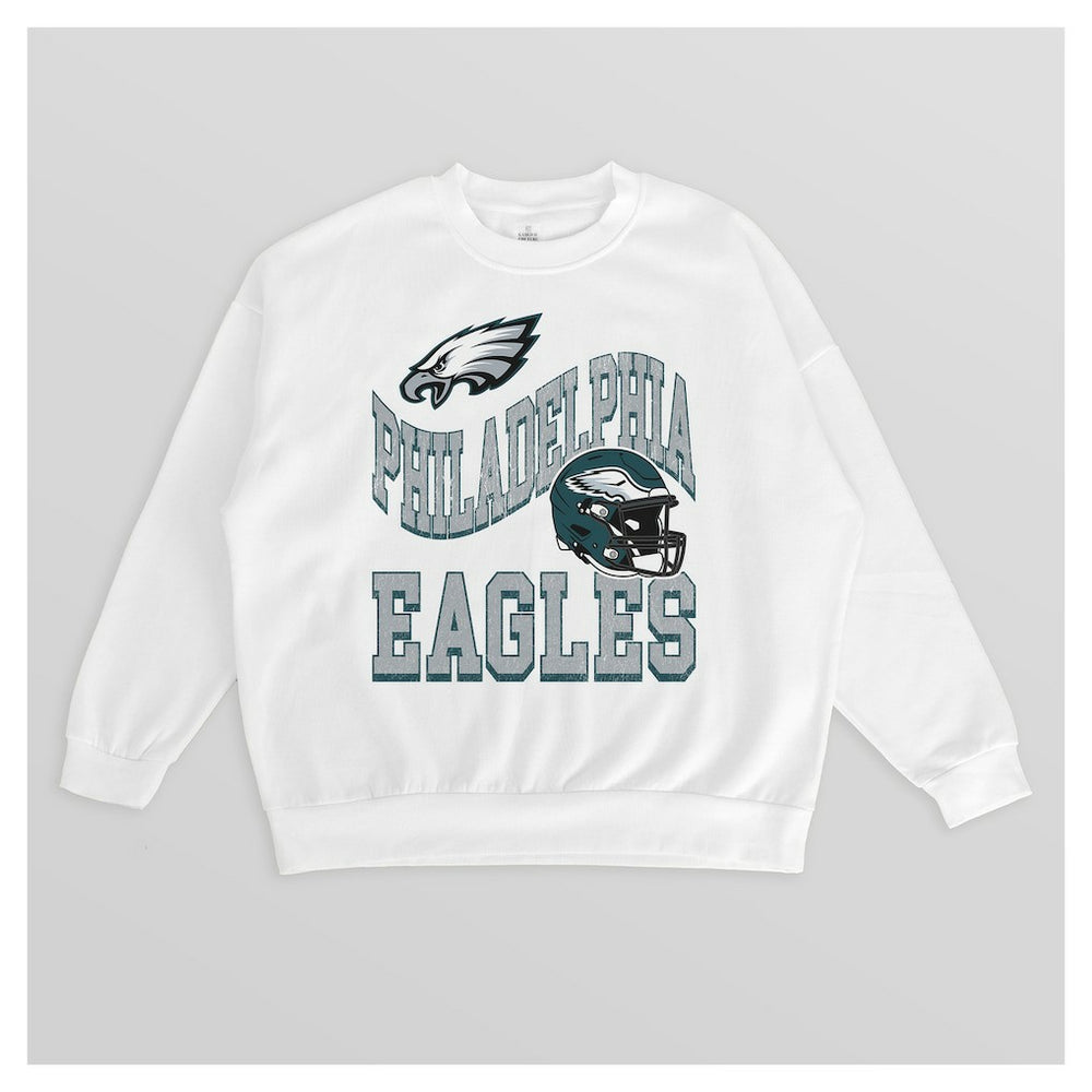 Philadelphia Eagles Gameday Couture Women's Oversized Hard Earned Premium Fleece Pullover Sweatshirt White - NFL