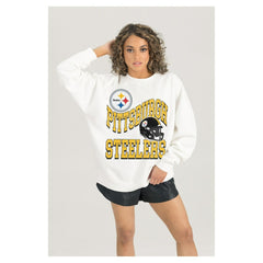Pittsburgh Steelers Gameday Couture Women's Oversized Hard Earned Premium Fleece Pullover Sweatshirt White - NFL