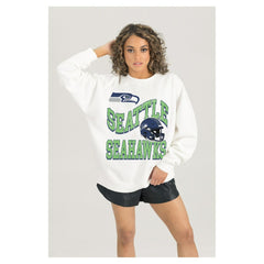 Seattle Seahawks Gameday Couture Women's Oversized Hard Earned Premium Fleece Pullover Sweatshirt White - NFL
